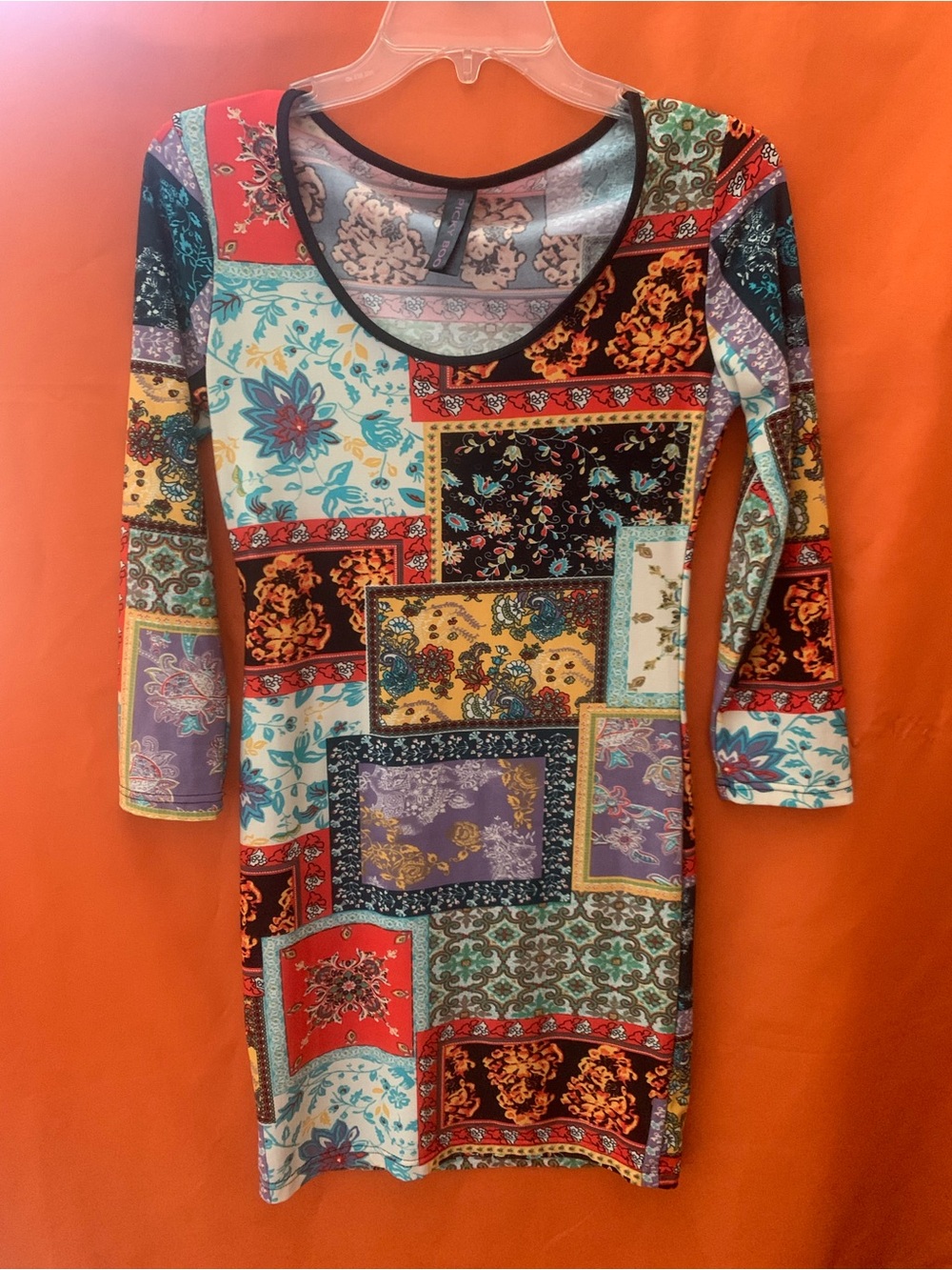 Pickyboo Patchwork Floral Long Sleeve Mini Dress in Multicolor